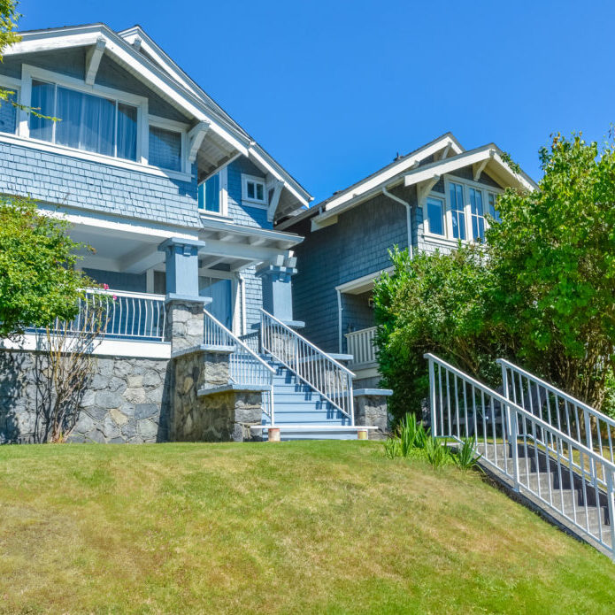 a house with long exterior stairs