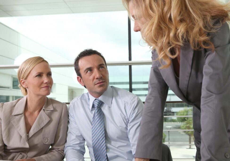 man and woman focus on looking the female lawyer